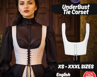 Underbust Corset Sewing Pattern, Cottagecore Bustier Tie Top PDF Pattern