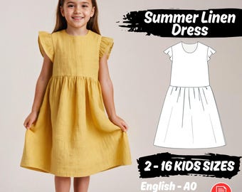 Kids Dress Sewing Pattern, Linen Dress Pattern, Summer Dress for Girls PDF Sewing Pattern, Baby Dress Pattern