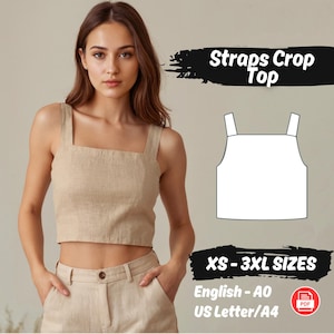 Linen Top Sewing Pattern Wide Straps Tank Top for Women Taylor Sewing Project Summer Crop Top Beginner Friendly Sewing Pattern