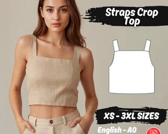 Linen Crop Top Sewing Pattern Wide Straps Tank Top for Women Digital Project