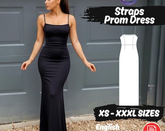 Patrón de costura para vestido maxi ajustado, Tutorial digital para vestido de fiesta con abertura
