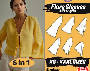 Flare Sleeve Schnittmuster-Set, Kleid, Oberteil, Bluse, PDF-Muster-Bundle