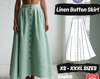 Cottagecore Button Skirt Sewing Pattern with Pockets (PDF Pattern)