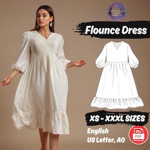 Flounce Dress Sewing Pattern, Cottagecore Linen Dress Pattern, Bishop Puff Sleeve Dress Pattern, Renaissance Dress Project