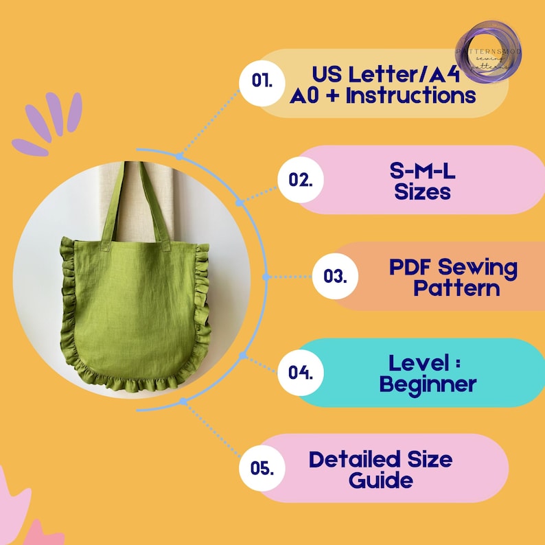 Ruffle Tote Bag Sewing Pattern, Beginner Easy Shopping Pouch PDF ...