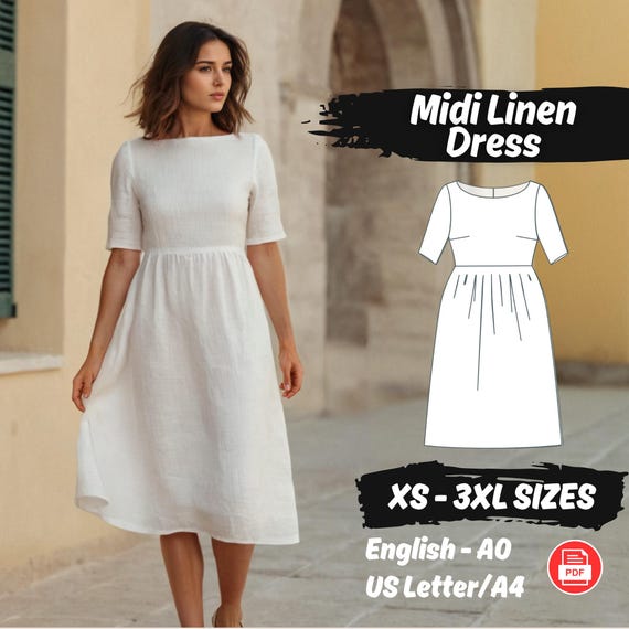 linen dress sewing pattern Patterns Hello Midi Linen Dress Sewing Pattern,
