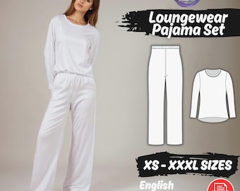 Women's Pajama Set Sewing Pattern, Loungewear  Pants and Blouse PDF Pattern