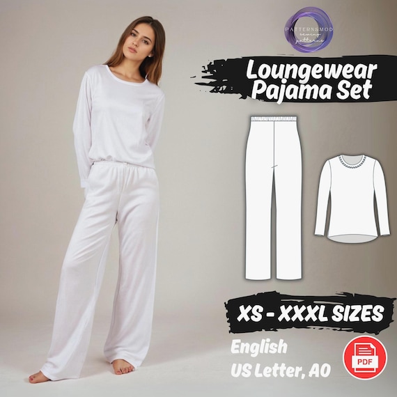 Women's Pajama Set Sewing Pattern, Loungewear  Pants and Blouse PDF Pattern