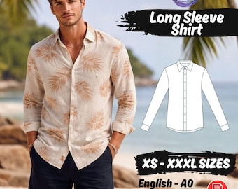 Männer Langarm Casual Shirt Schnittmuster Hawaii-Stil Sommer-Taste Top-Muster