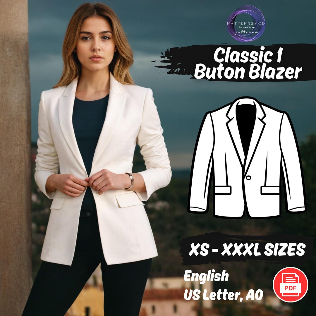 Women Blazer Sewing Pattern, Suit Classic Jacket, 1 Button Lined Coat ...