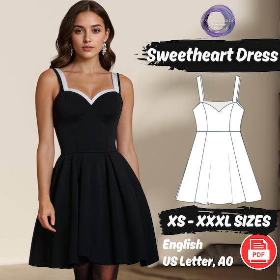 Heart Neckline Bodycon Dress Sewing Pattern, XS-XXXL PDF Pattern