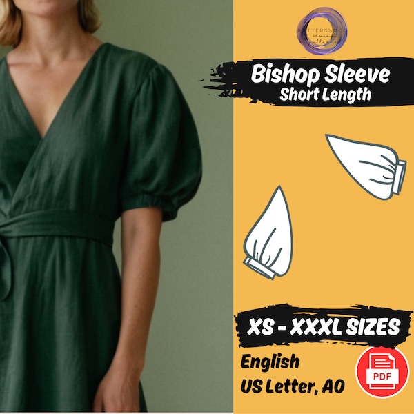 Puff Sleeve Sewing Pattern, Bishop Sleeve Pattern, Balloon Sleeve Sewing Pattern, Easy Pattern XS - XXXL Sewing Instructions