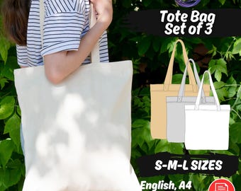 Tote Bag Sewing Pattern Set, 3 Sizes Beginner Friendly PDF Pattern