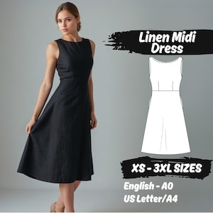 Women Linen Dress Sewing Pattern, Cocktail Dress with Pockets Pattern, Boat Neckline Sleeveless Dress Pattern, Beginner Pattern