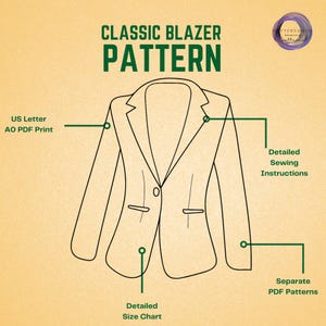 Suit Blazer Sewing Pattern, Women Jacket, Office Classic Coat PDF ...