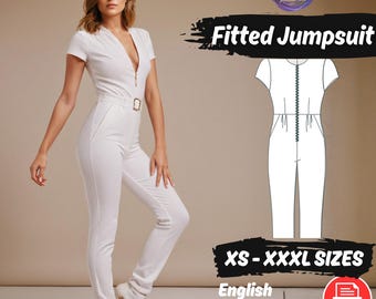 Peut inclure: Patron de couture pour une combinaison ajustée blanche avec une fermeture éclair sur le devant. Le patron comprend les tailles XS-XXXXL et est disponible en anglais, format US Letter et A0. Le patron est disponible en téléchargement PDF.