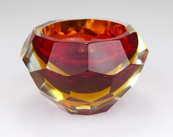 Mandruzzato Sommerso Facettierte Kaviar Murano Glas Diamant Schale, Italien, 1960er Jahre