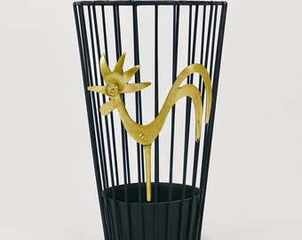 Walter Bosse Brass Rooster Mid-Century Umbrella Stand for Herta Baller, Austria, 1950s