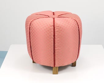 Roze art-decokruk / tabouret / poef / poef, Wenen, Oostenrijk, jaren 1930