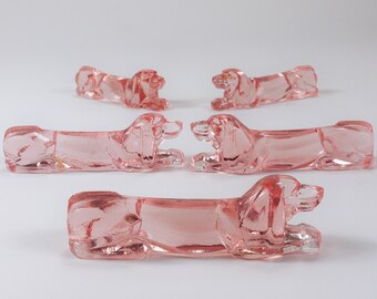 Lot De 12 Porte-couteaux Vintage - Chien Teckel Basset - Plastique Incolore Années 1970