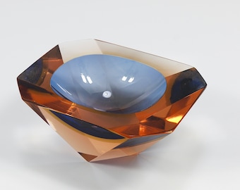 Flavio Poli Sommerso Kaviar Murano Glas Diamant Schale, Seguso, Italien, 1960er Jahre