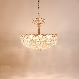 Ernst Palme Palwa Hollywood Regency Gilt Brass & Crystals Chandelier, Germany, 1970s