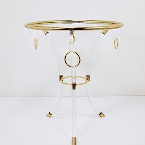 Maison Jansen Style Lucite & Gilt Metal Tripod Pedestal Gueridon Table, France, 1970s