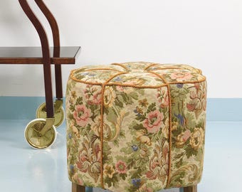 Art Deco Floral Tapestry Stool, Tabouret, Pouf, Ottoman, Vienna, Austria, 1930s