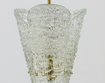 Lustre Mid-Century J. T. Kalmar en Laiton et Verre Texturé, Vienne, 1950s