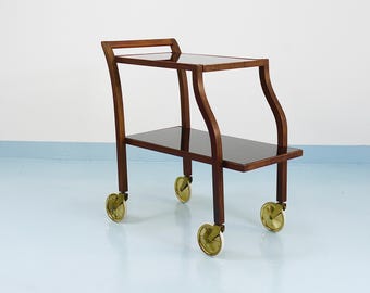 Oswald Haerdtl Geschwungener Barwagen aus Nussbaum & Glas, 1950er Jahre