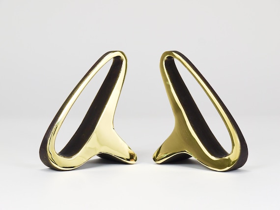 Pair Carl Auböck Mid-century Earlobes Brass Bookends #3848, Vienna