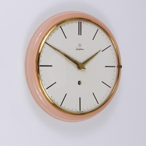 Junghans Large Pink Max Bill Style Midcentury Wall Clock, Germany, 1950s
