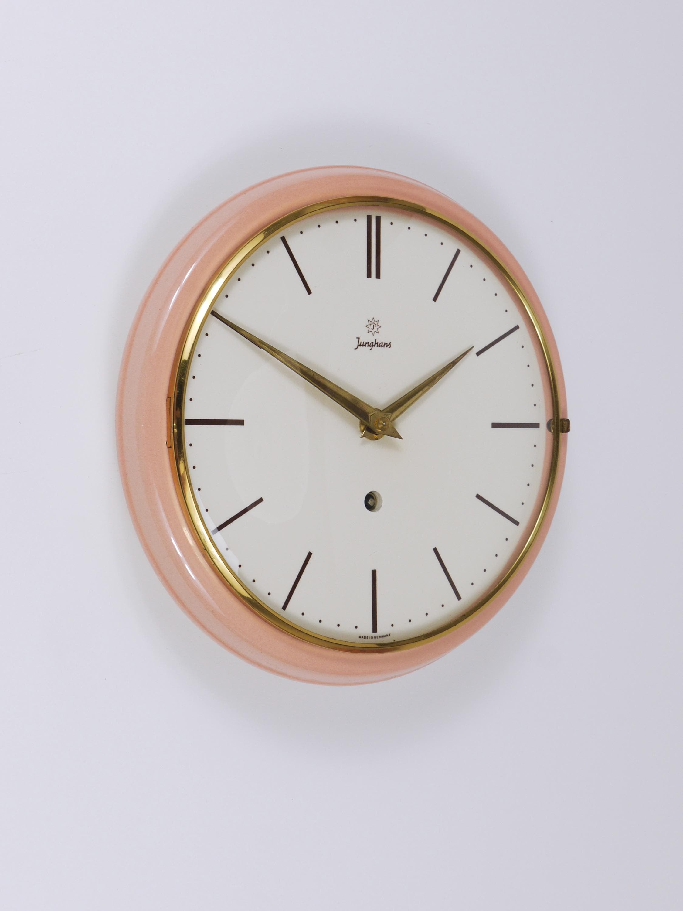 Junghans Large Pink Max Bill Style Midcentury Wall Clock, Germany