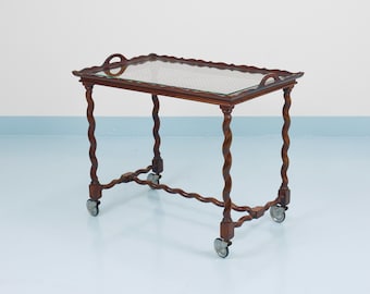 Carrito de bar/carrito de servicio antiguo neobarroco italiano con forma de espiral de cebada, Italia, década de 1920.