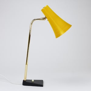 J.T. Kalmar Yellow Table Desk Side Lamp, Brass & Iron, Vienna, Austria, 1950s