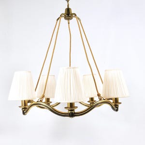 Hugo Gorge Vienna Modernism Curved Brass Wave Chandelier, Austria, 1940