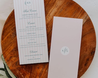 Blush Pink Stripe Wedding Menu Template: Elegant Reception Dinner (Digital Download)