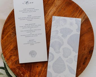 Seashell Wedding Menu Template: Coastal Beach Reception (DIY Printable)