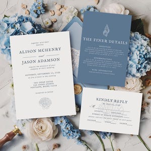 Seashell Serenade Minimalist Beach Wedding Invitation Suite, Ocean Wedding Invitation Bundle, Seashell Wedding Invite, 009B