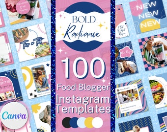 Modèle Instagram alimentaire BRIGHT GOLD | Publications Instagram d'une blogueuse culinaire | Diététicienne Instagram | Modèle canva de blogueur culinaire | Modèles Instagram