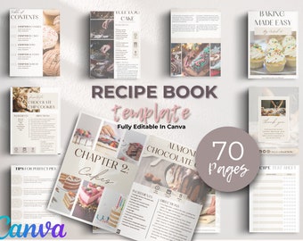 Cookbook Template | Editable Recipe Book Template | Printable Recipe eBook | Canva Templates | Recipe Card | Recipe Page Workbook | Baking