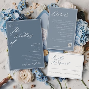 Dusty Blue Wedding Invitation Suite: Elegant Minimalist Design (Digital Download)