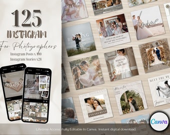 Wedding Photographer Instagram Posts | Photographer Instagram Templates Canva | Instagram Feed Posts Photographer | Minimalist Neutral Color