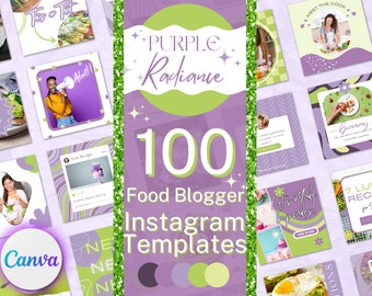 Modèle Instagram de nourriture violette | Publications Instagram d'une blogueuse culinaire | Diététicienne Instagram | Modèle canva de blogueur culinaire | Modèles Instagram