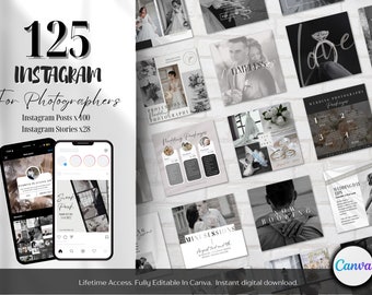 Publications Instagram d'un photographe de mariage | Modèles Instagram de photographe sur toile | Modèle de publication Instagram Canvas | Esthétique noir et blanc