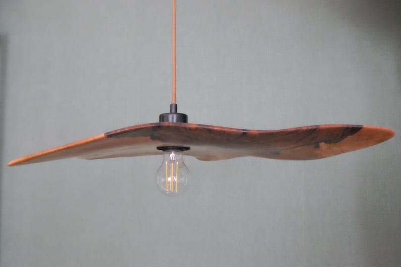 Hand Carved Walnut Wood Lamp | Handmade Wooden Ceiling Lamp | Rustic Pendant Light image 9
