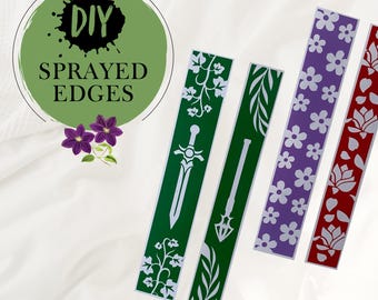 Stencil for book edges | Marbling stencil | Powerless & Reckless | Sword and flowers pattern