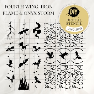 Digital fil för stencil PNG SVG | Digital fil | Fourth Wing, Iron Flame och Onyx Storm-drakar
