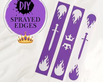 Stencil for book edges | Marbling stencil | Crown, swords and flames, fantasy pattern