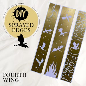 Plantilla para bordes de libros | Plantilla de marmoleado | Cuarta Ala y Llama de Hierro | Patrón de dragón y llama